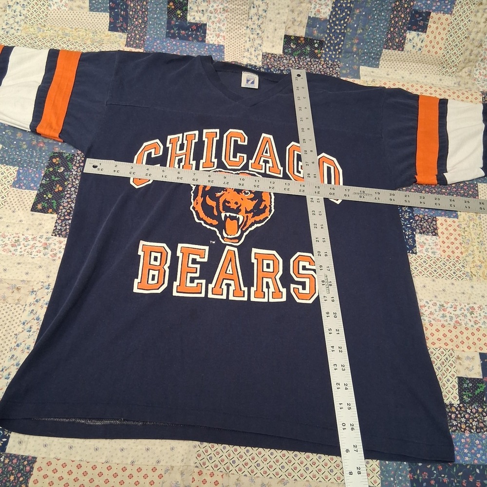 Vintage Chicago Bears Logo 7 Graphic T shirt Size Large Blue Stripe Sleeves - Picture 5 of 9